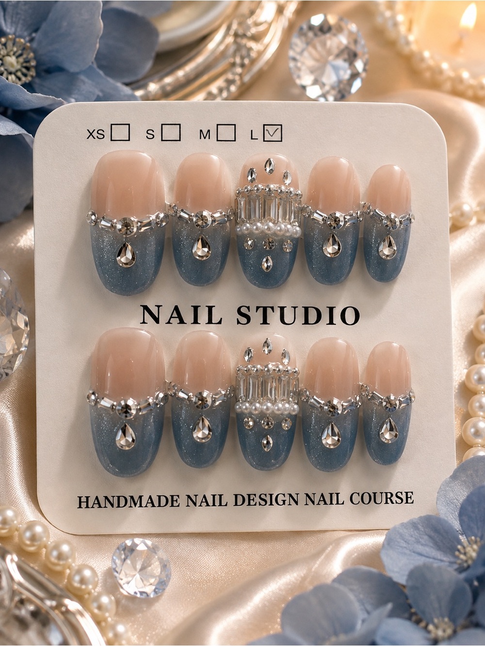 Blue Ombre Crystal Accent Press-On Nails
